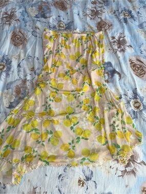 See You Monday Pink Lemon-Print Skirt